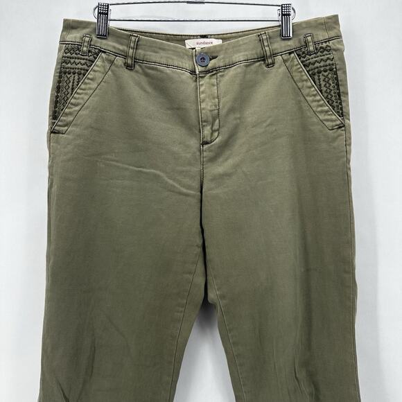 Sundance Chelsea Green Embroidered Chinos Size 10 Straight Leg Coastal Boho - Picture 5 of 12